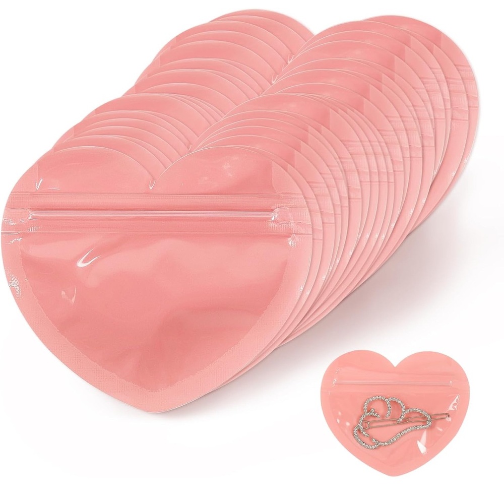 (25) Pink Heart-Shaped Resealable Bags